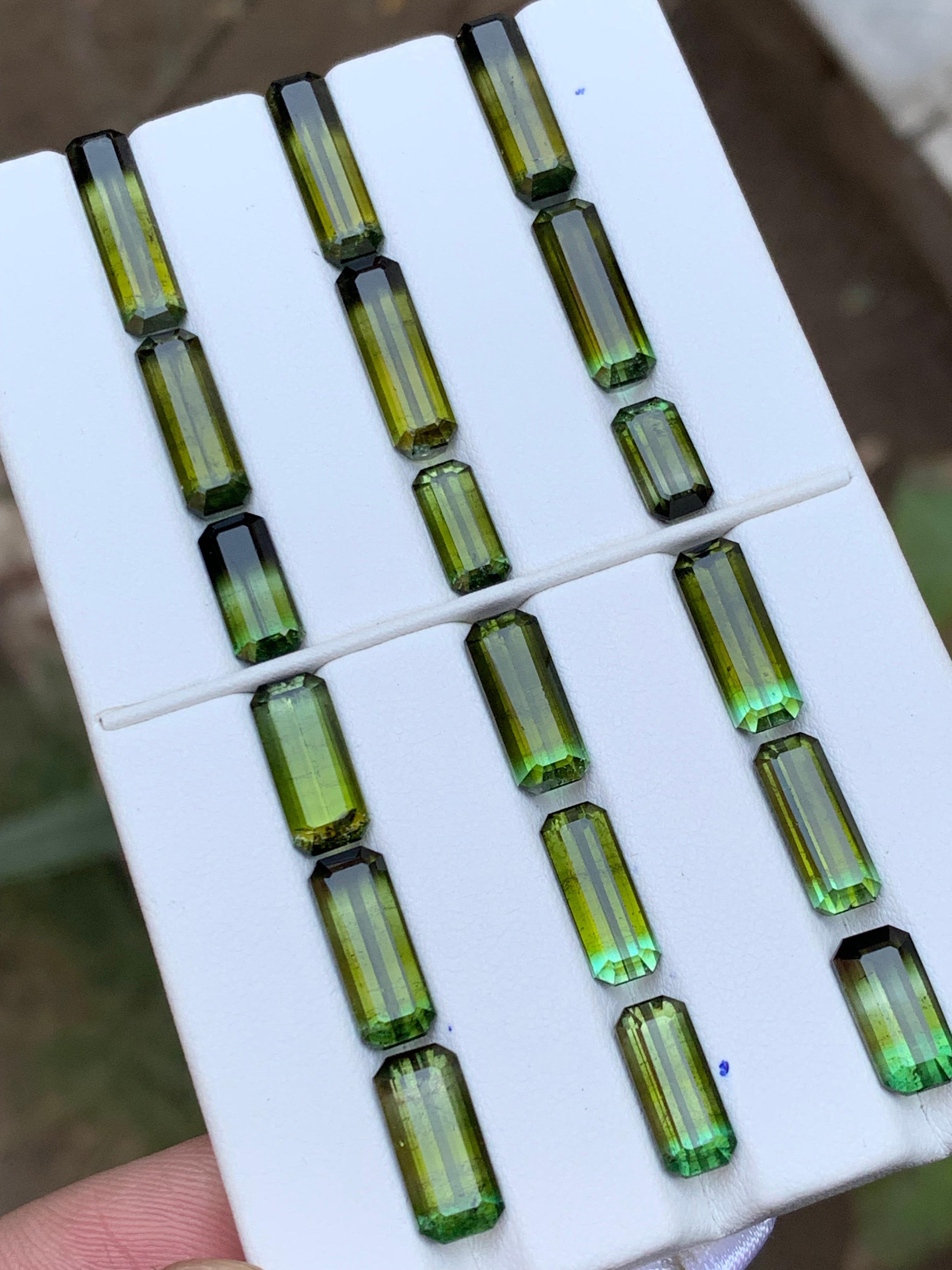 Verde Oliva Bicolor Turmalina Natural Lote de Piedras Sueltas 50Ct Talla Esmeralda-Joya Corte esmeralda en venta