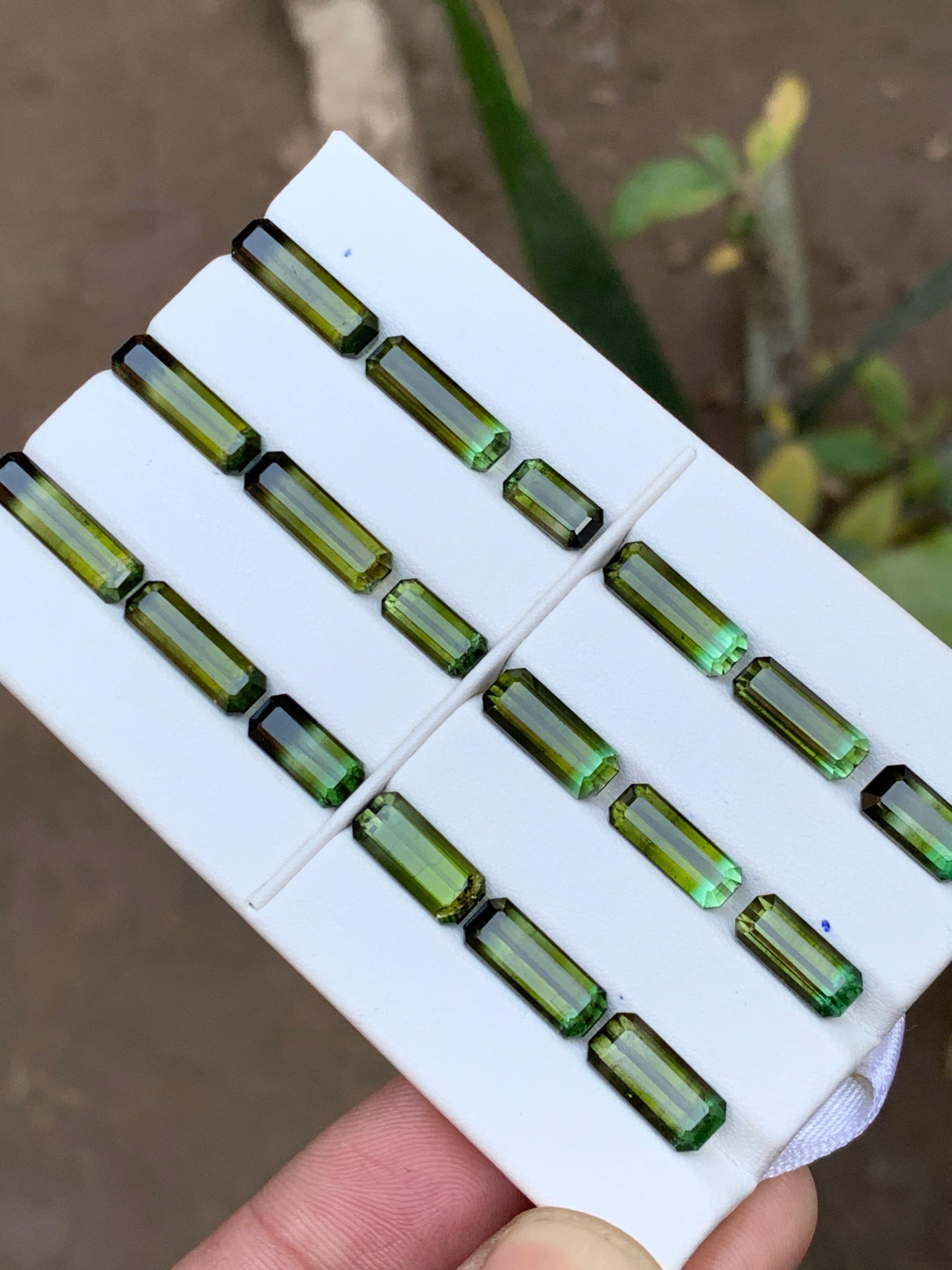 Verde Oliva Bicolor Turmalina Natural Lote de Piedras Sueltas 50Ct Talla Esmeralda-Joya en venta 1