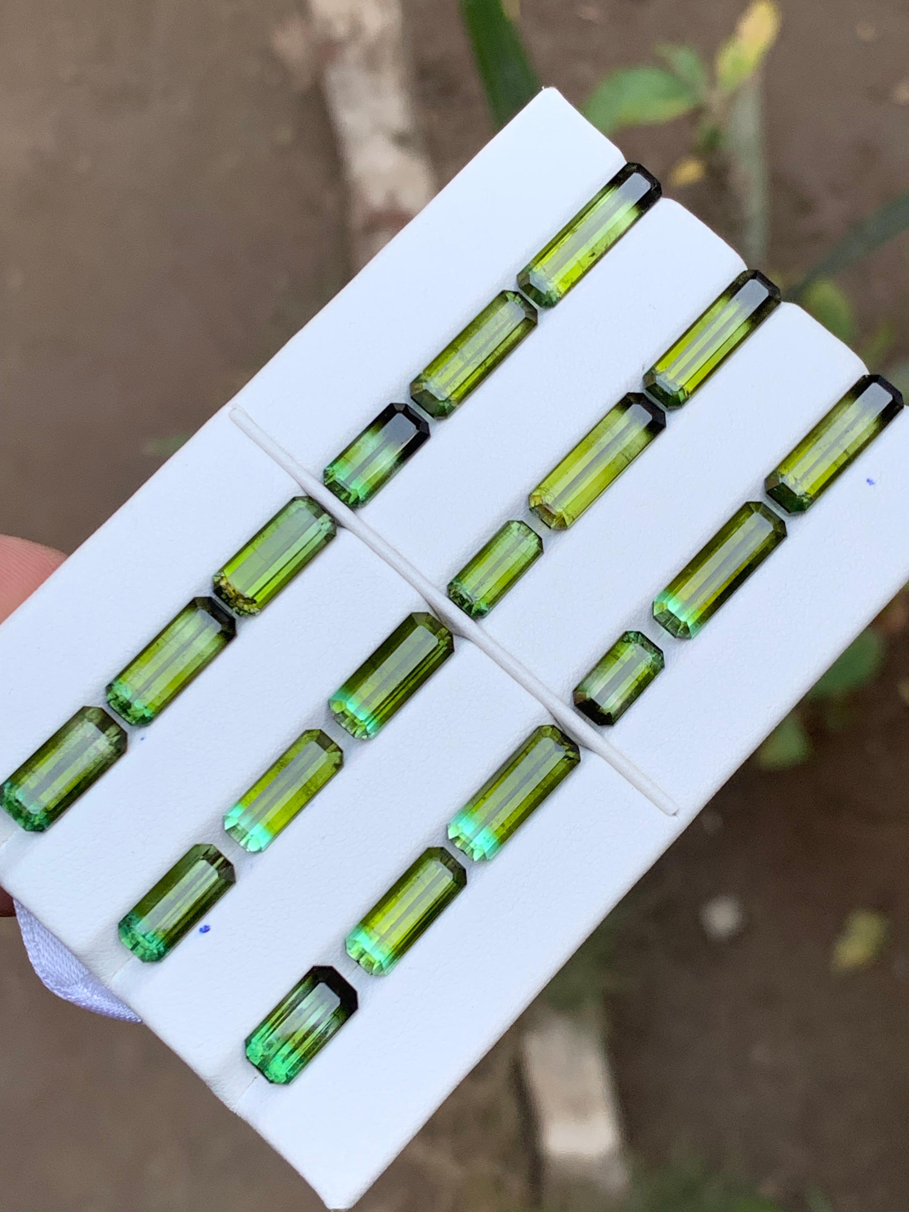 Verde Oliva Bicolor Turmalina Natural Lote de Piedras Sueltas 50Ct Talla Esmeralda-Joya en venta 3