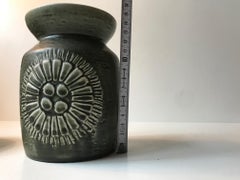 Olive Green Ceramic Vase and Bowl 'Zenit' by Gunnar Nylund for Rorstrand, 1970s