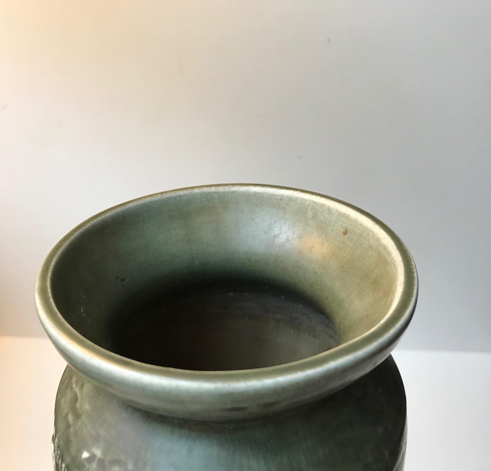 Swedish Olive Green Ceramic Vase and Bowl 'Zenit' by Gunnar Nylund for Rorstrand, 1970s For Sale
