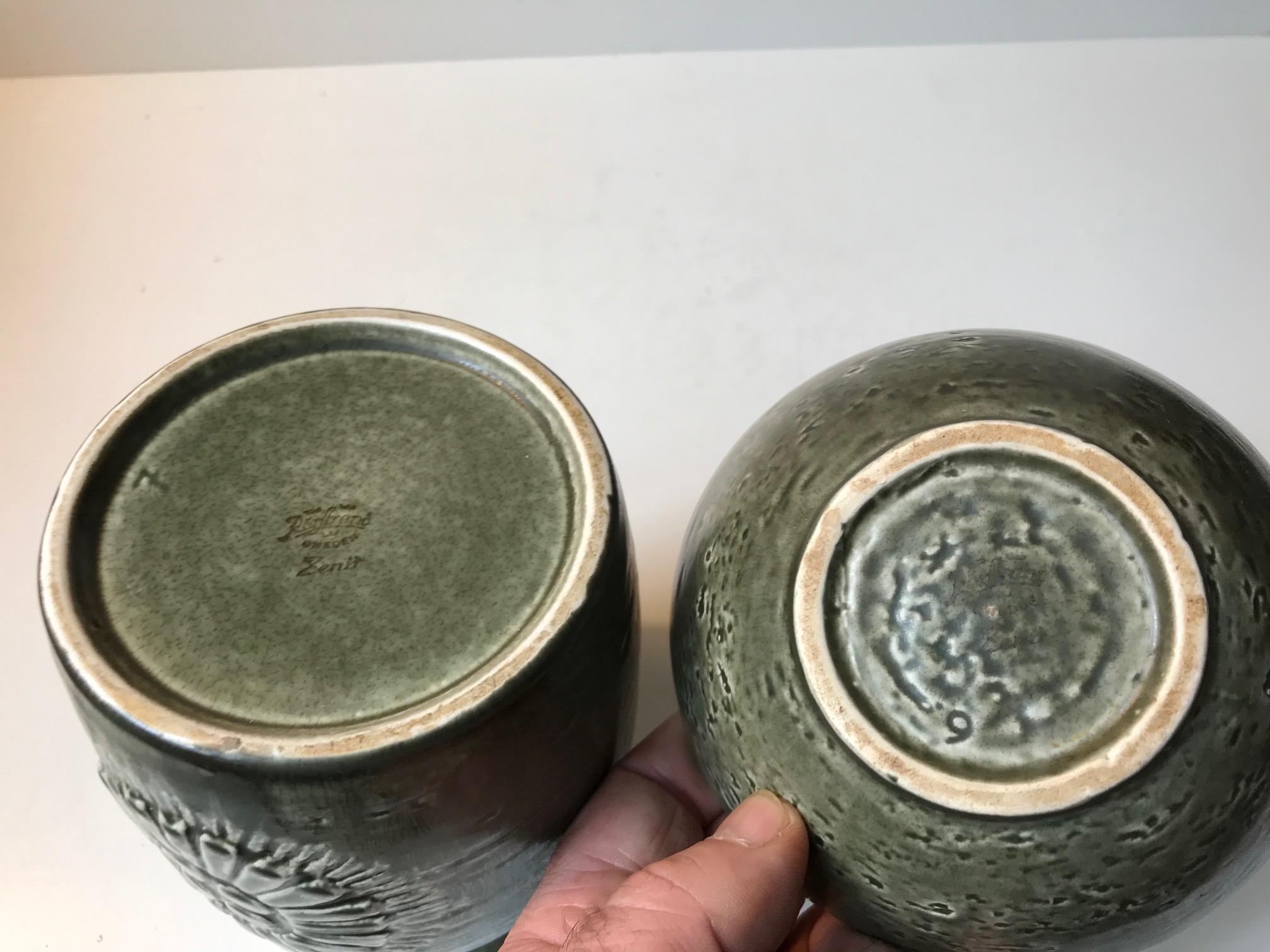 Olive Green Ceramic Vase and Bowl 'Zenit' by Gunnar Nylund for Rorstrand, 1970s In Good Condition For Sale In Esbjerg, DK