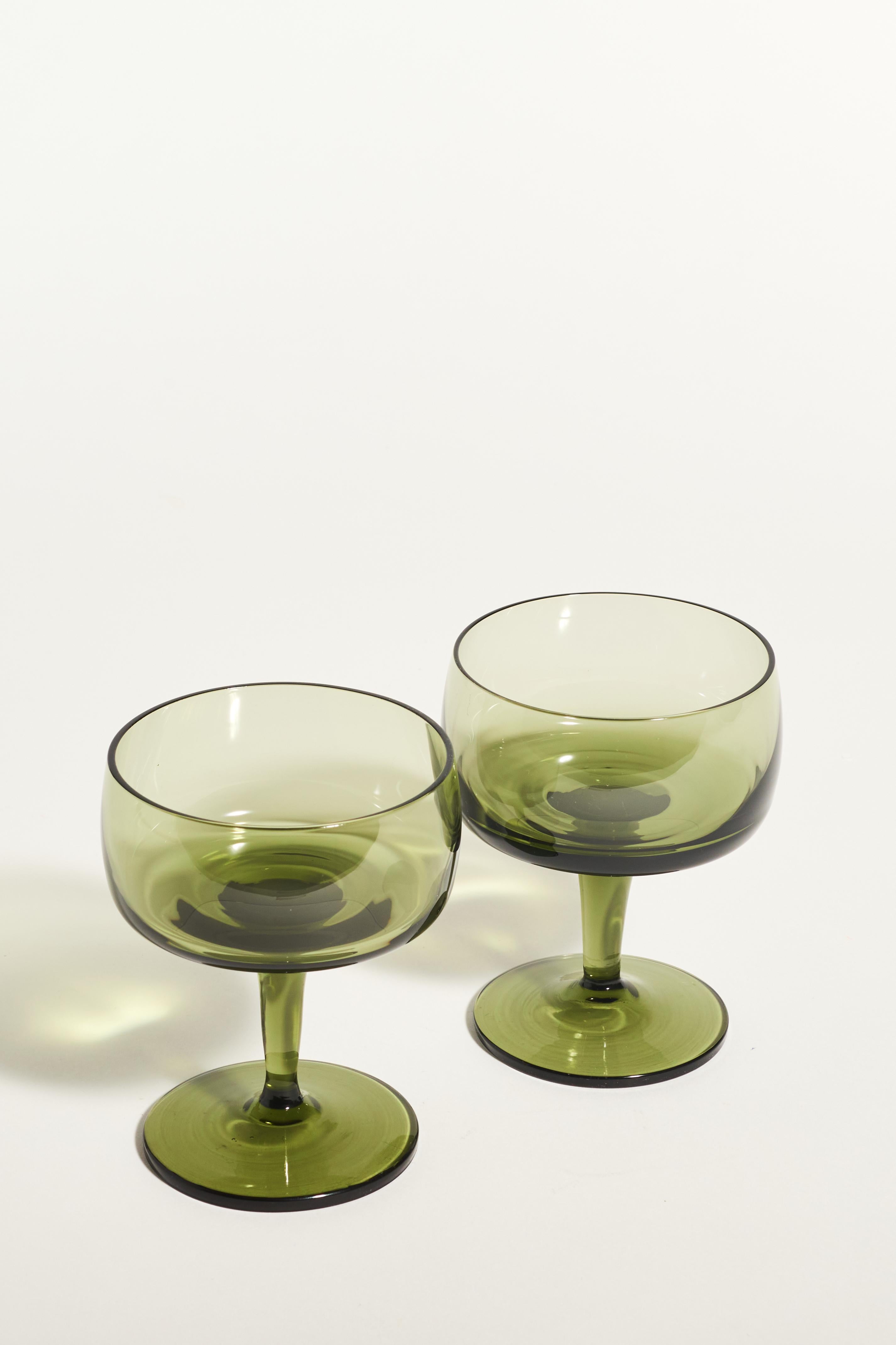 Olive Green Cocktail Glasses Set of Two In Excellent Condition In New York, NY