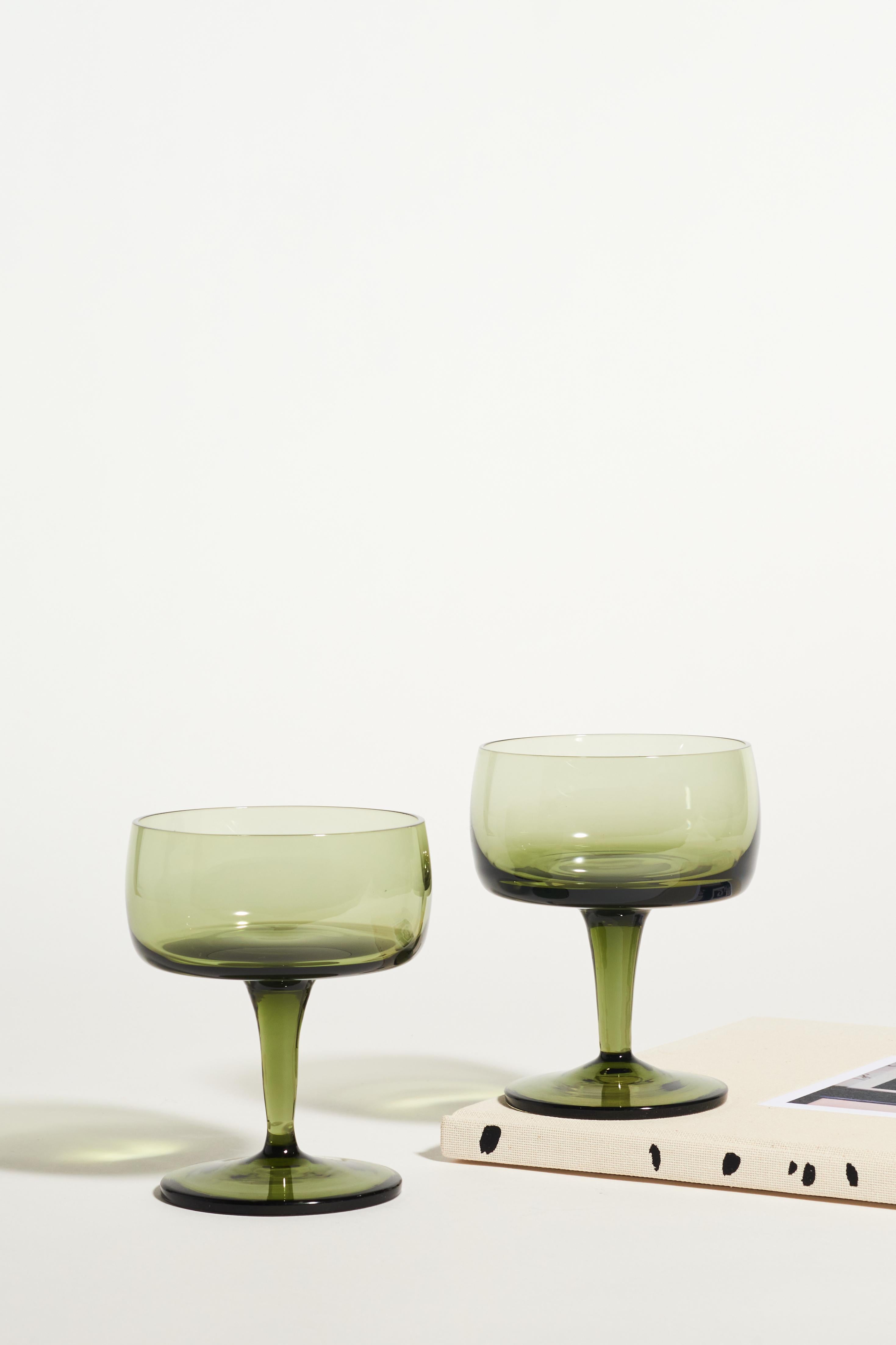 Mid-20th Century Olive Green Cocktail Glasses Set of Two