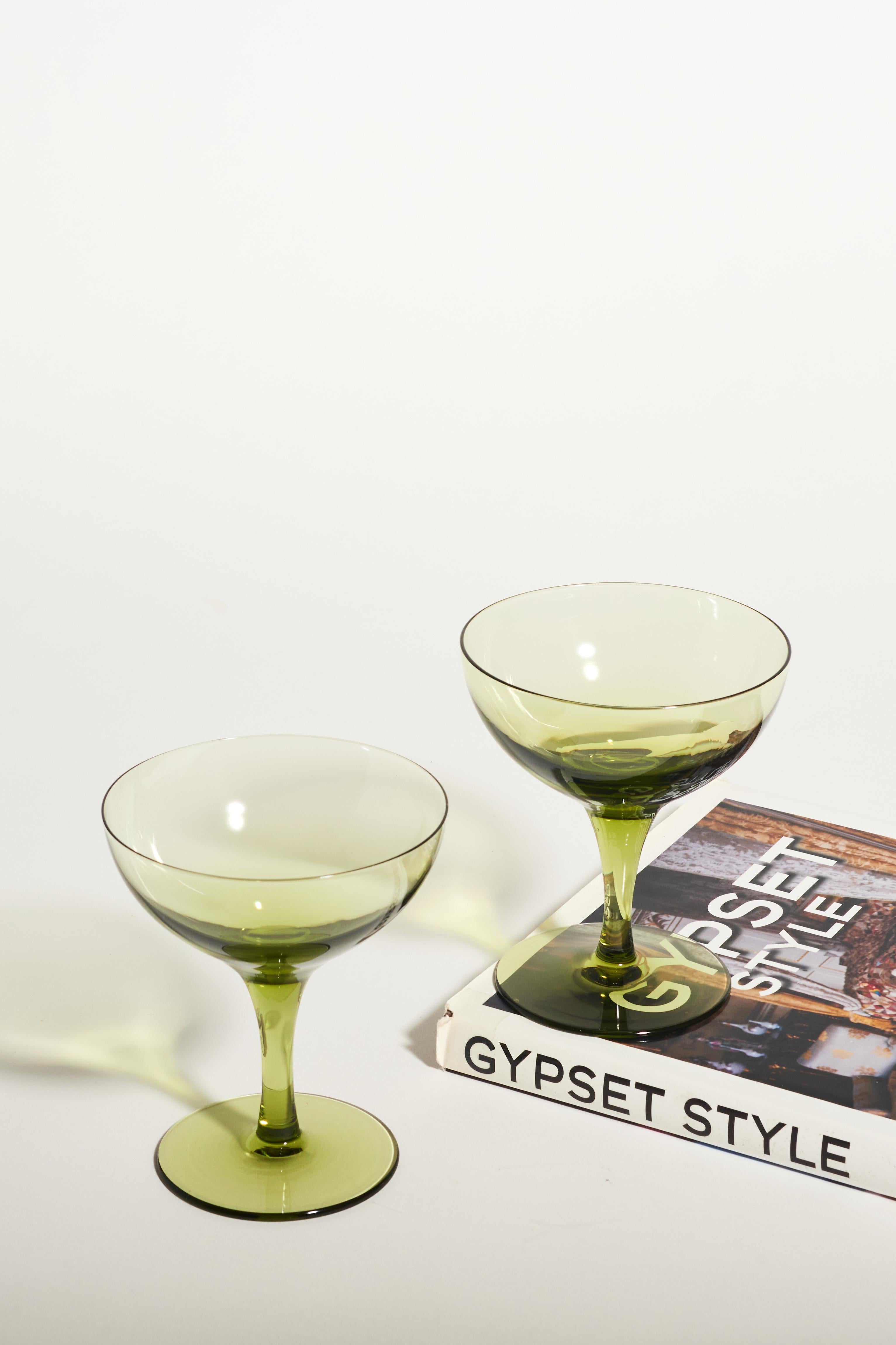 Mid-20th Century Olive Green Coupe Cocktail Glasses Set of Four