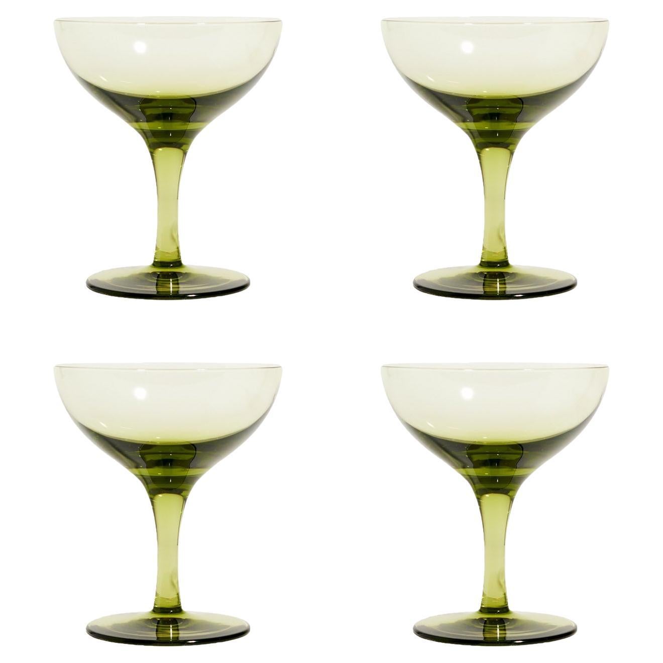 Olive Green Coupe Cocktail Glasses Set of Four