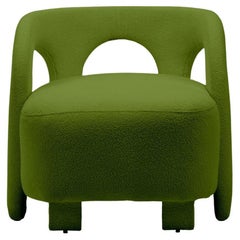Olive Green Curvy Upholstered Armchair Inspired by Egypt's Nubian Architecture
