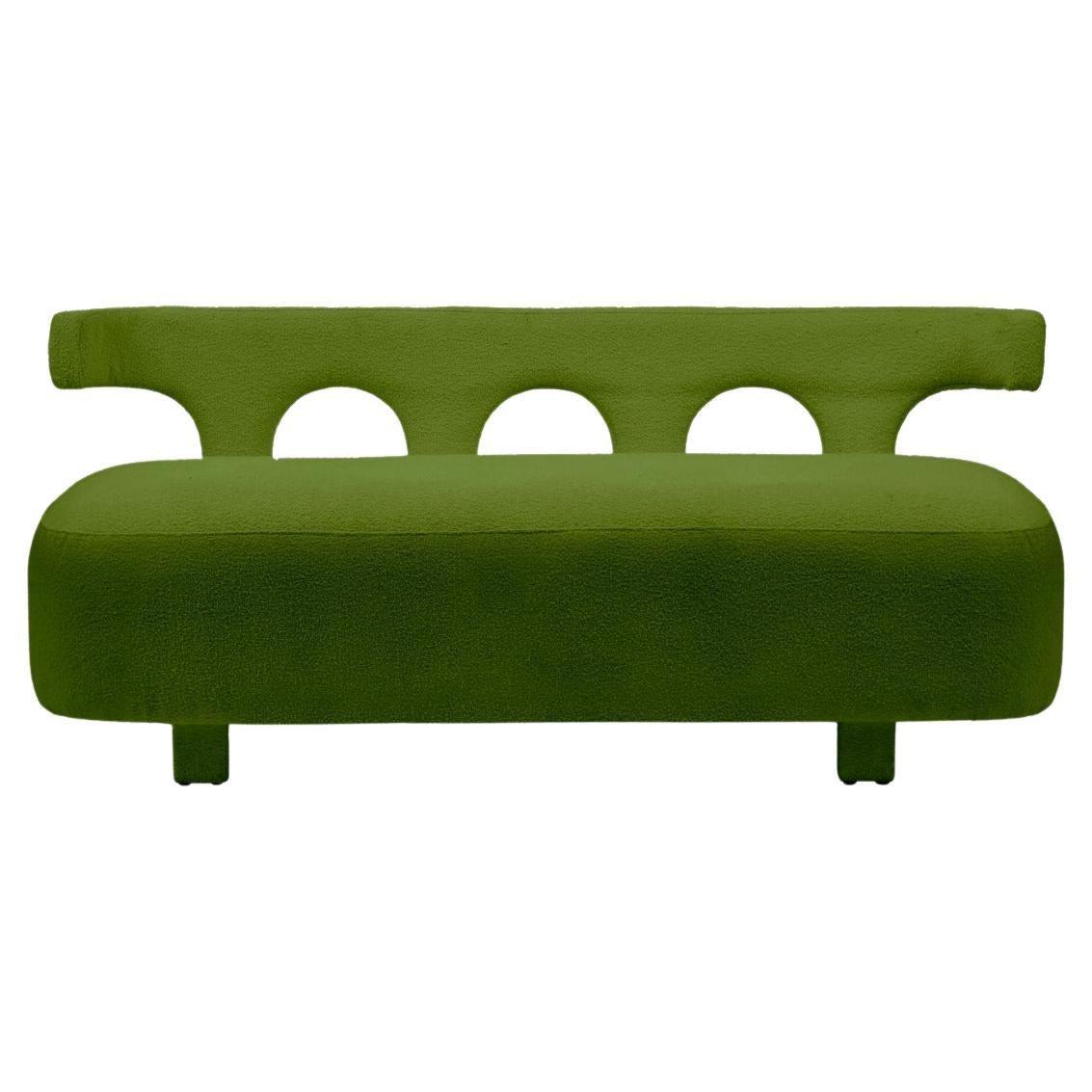 Olive Green Curvy Upholstered Sofa Inspired by Egypt's Nubian Architecture For Sale