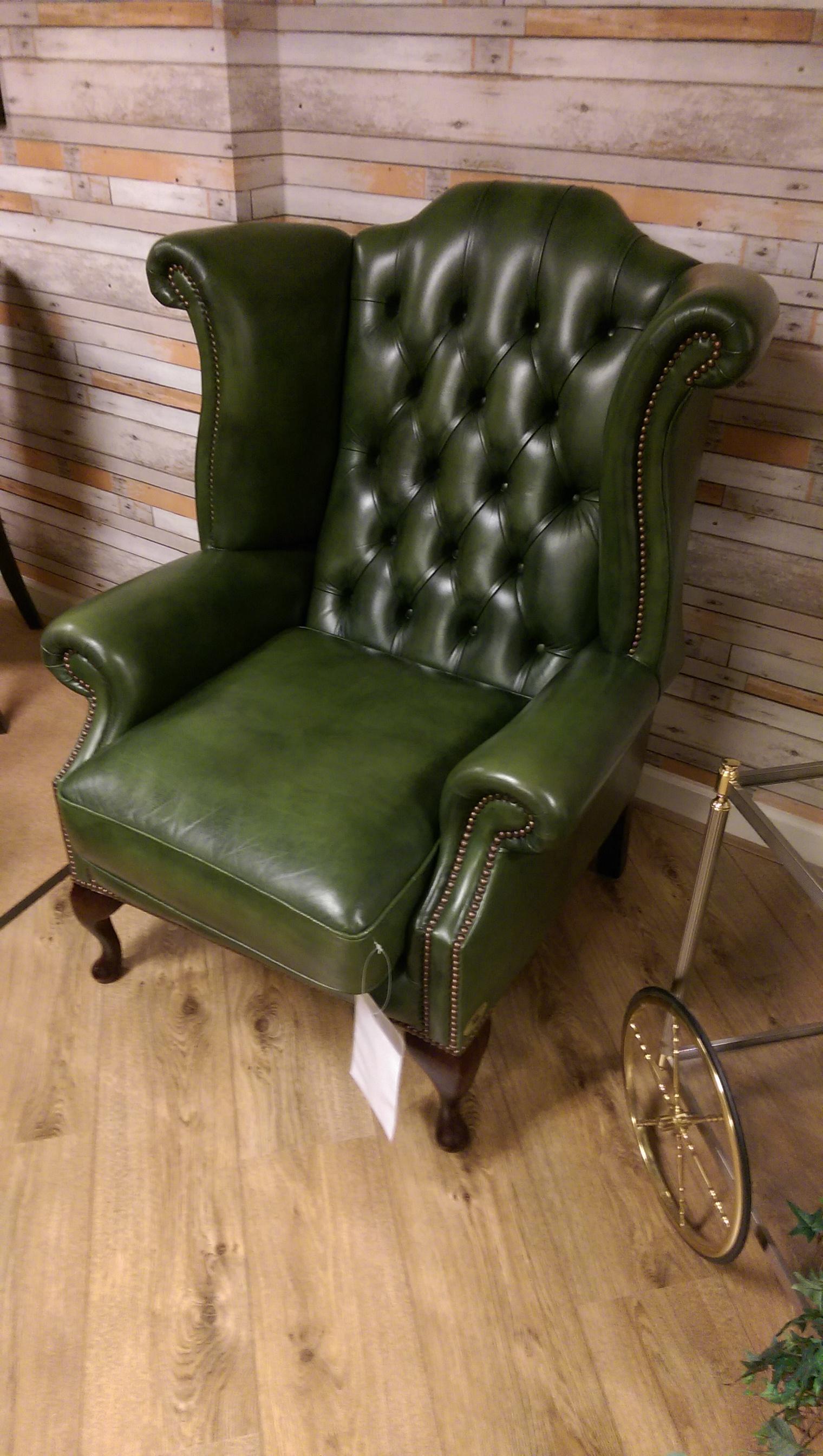 olive green wing back chair
