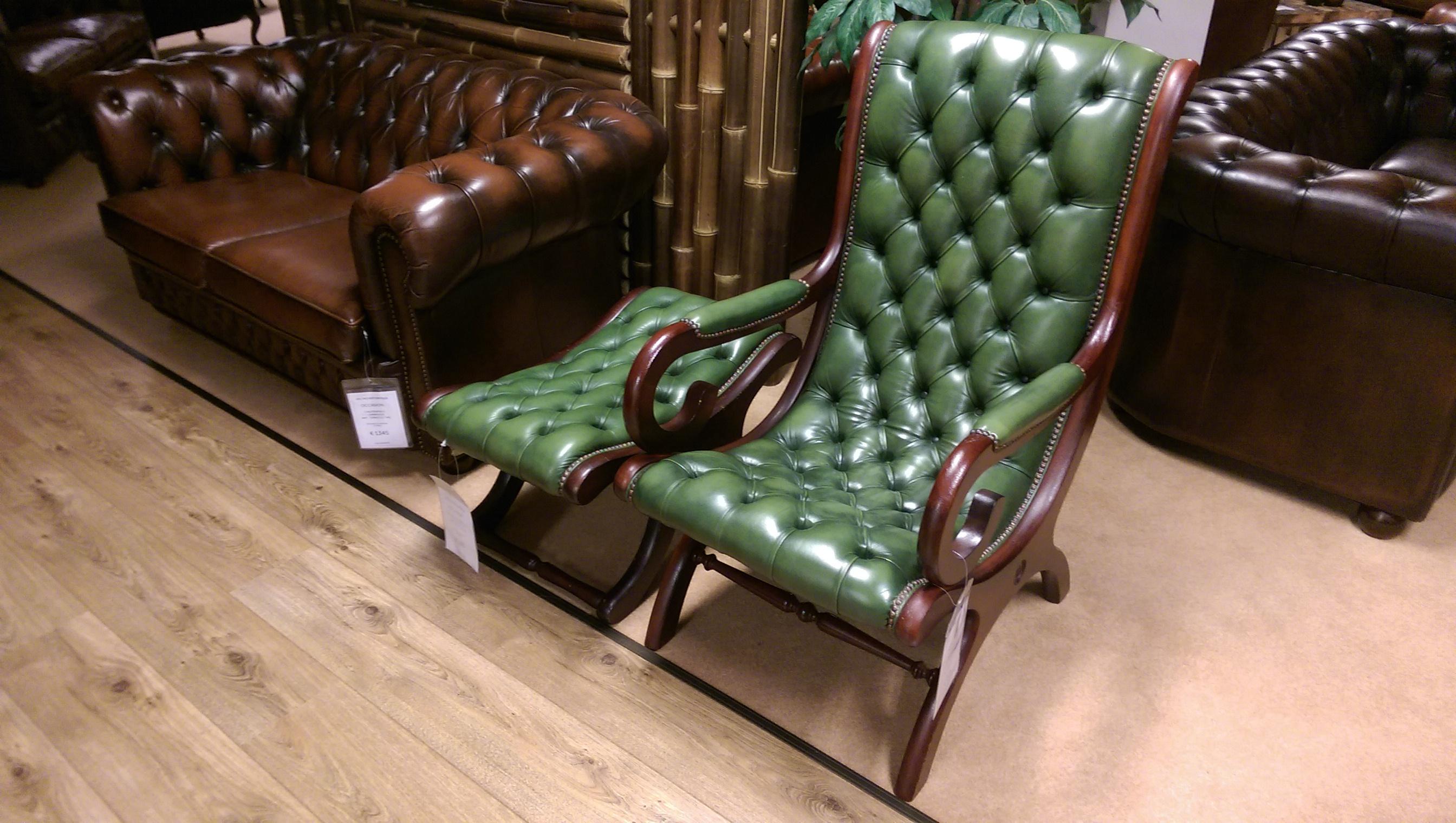 English Olive Green Delta Chesterfield Wingchair  For Sale