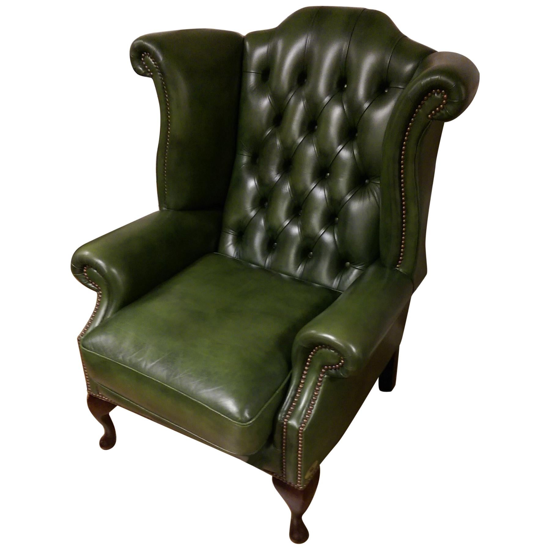 Olive Green Delta Chesterfield Wingchair  For Sale