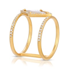 Yellow Green Diamond Slice Double Band Halo Ring in 18k Matte Yellow Gold