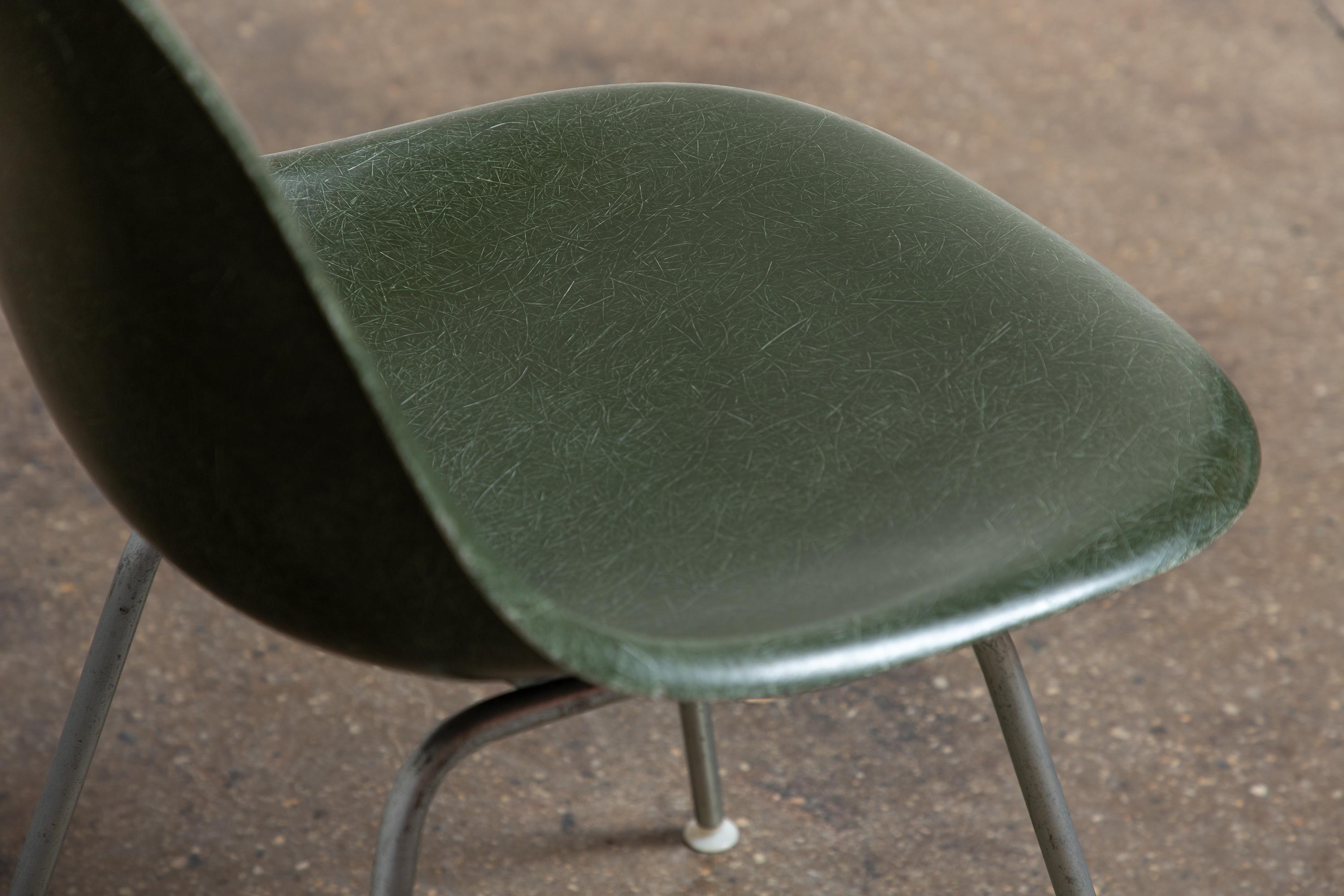 Mid-20th Century Olive Green Eames for Herman Miller Vintage 1960s Fiberglass Shell Chairs For Sale