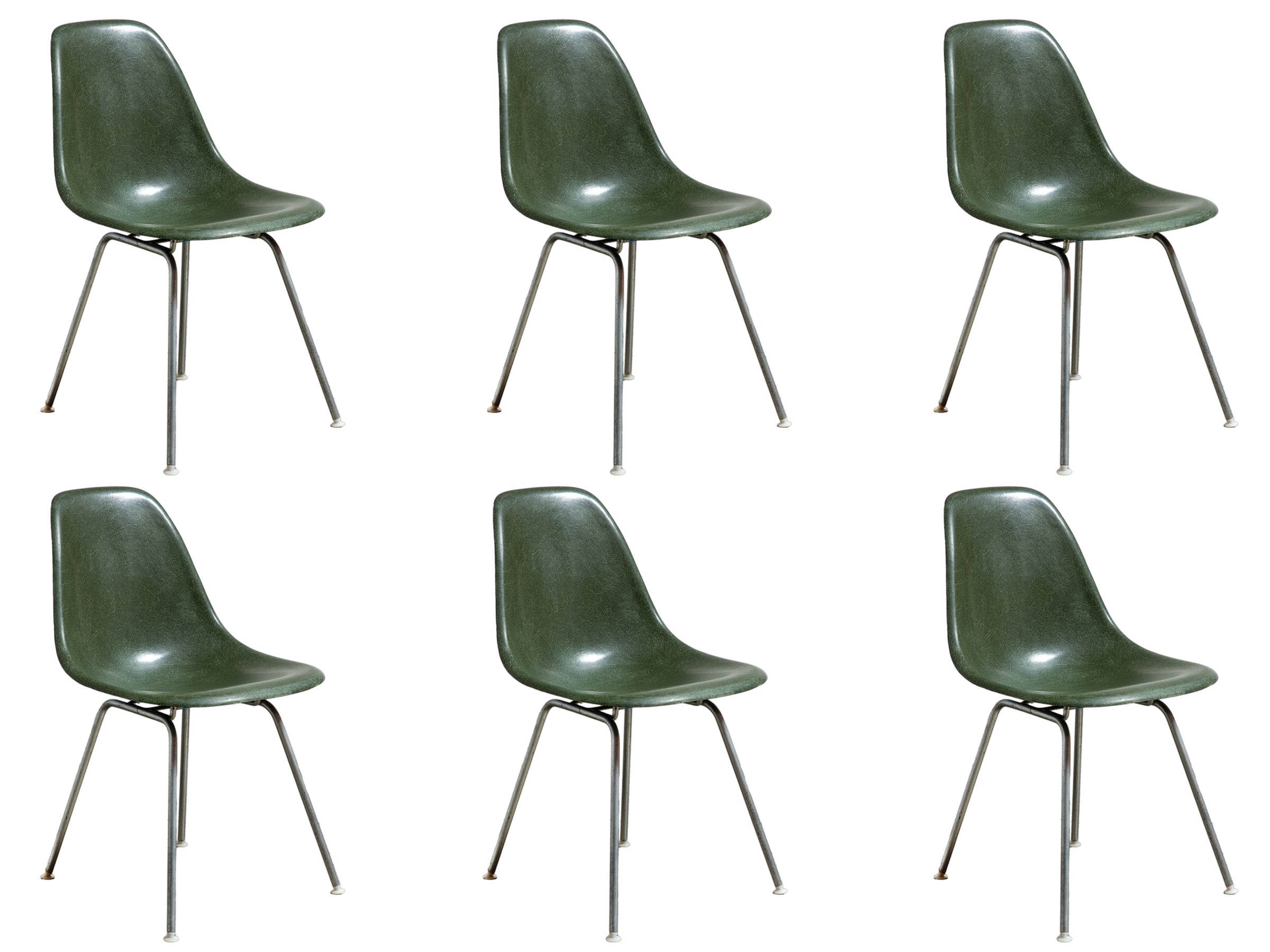 Olive Green Eames for Herman Miller Vintage 1960s Fiberglass Shell Chairs