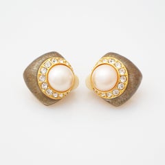 Olive Green Enamel and Pearl Earrings By Joan Rivers, 1990s