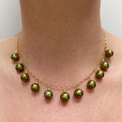 Olive Green Freshwater Pearls on Chain Paradizia Necklace