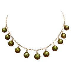 Olive Green Freshwater Pearls on 14k Gold Chain Paradizia Necklace N3966