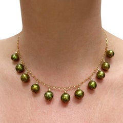 Olive Green Freshwater Pearls on Chain Paradizia Necklace