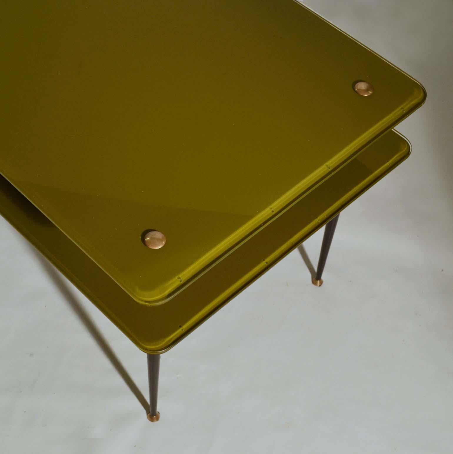 Metal Olive Green Glass Coffee Table by Eduardo Paoli for Vitrex, Italy 1950s For Sale