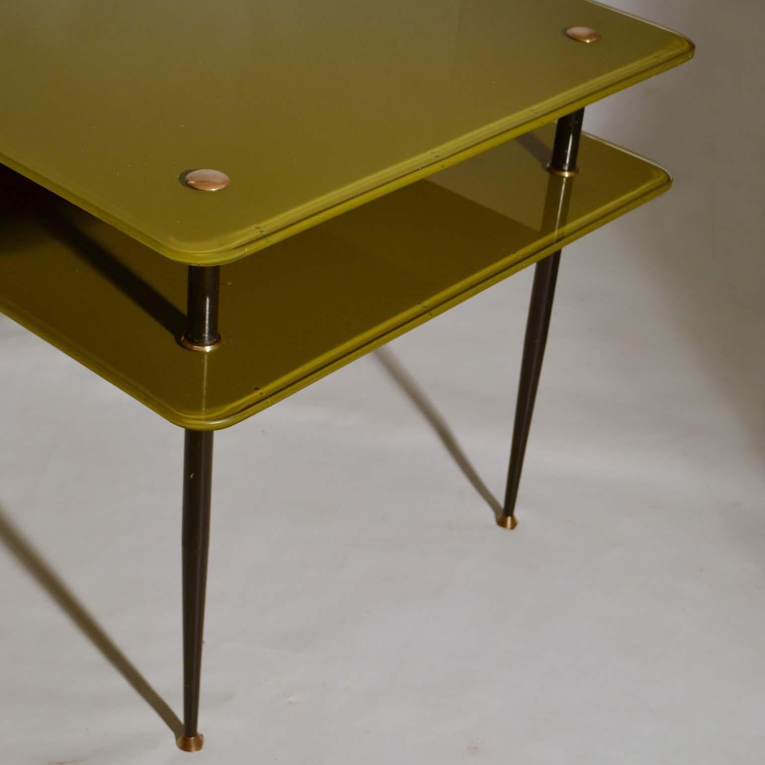 Olive Green Glass Coffee Table by Eduardo Paoli for Vitrex, Italy 1950s For Sale 1