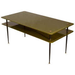 Vintage Olive Green Glass Coffee Table, Italy, 1950's