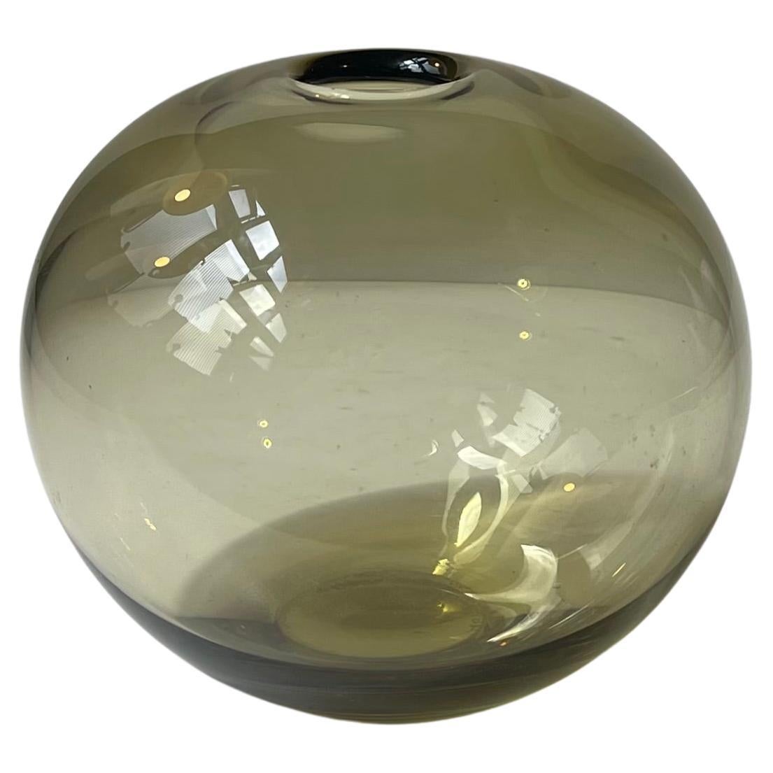 Olive Green Glass Rondo Ball Vase by Per Lutken for Holmegaard, 1959 For Sale