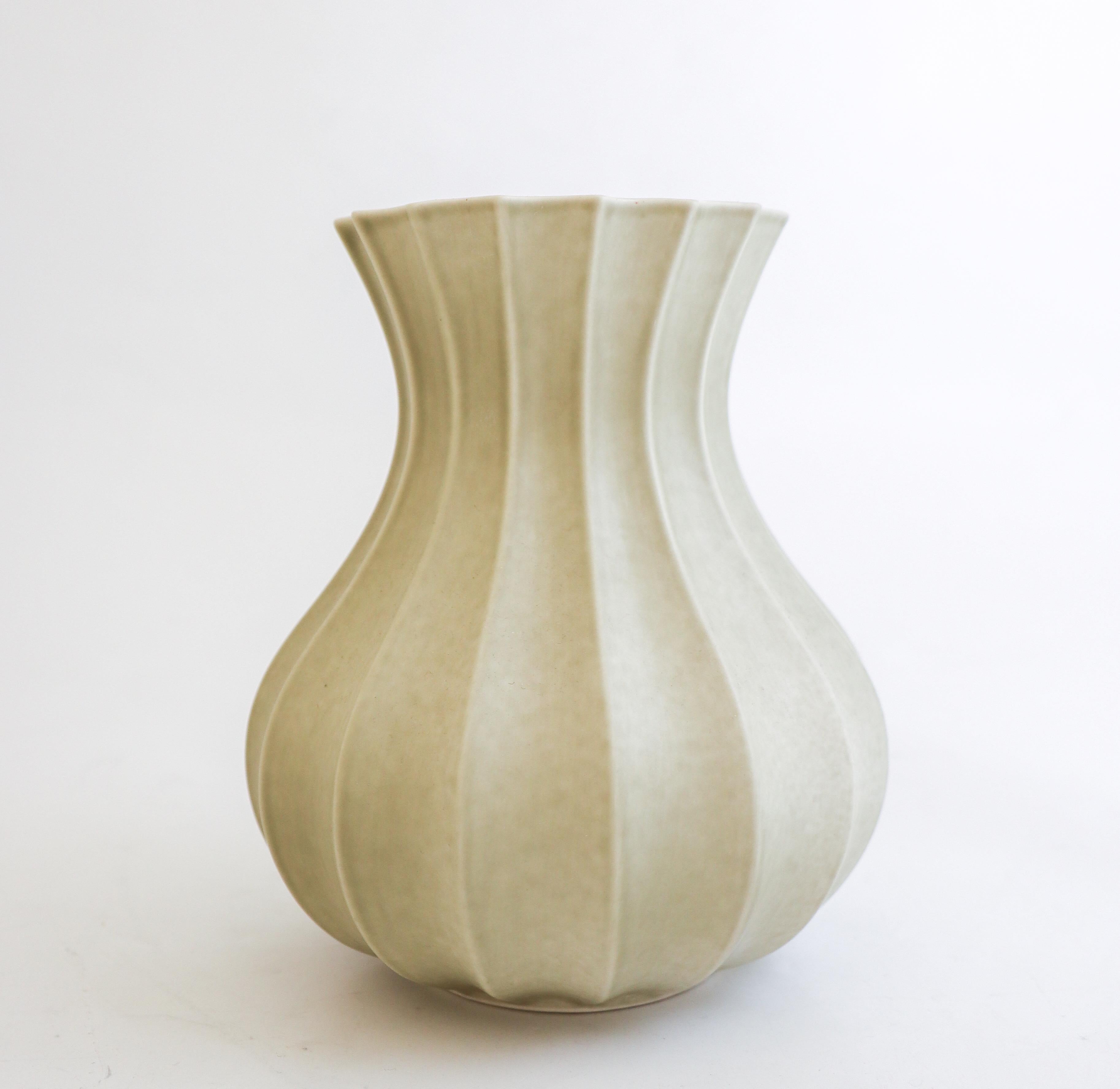 Swedish Olive Green / Grey Ceramic Vase, Pia Rönndahl Rörstrand, Scandinavian Modern For Sale