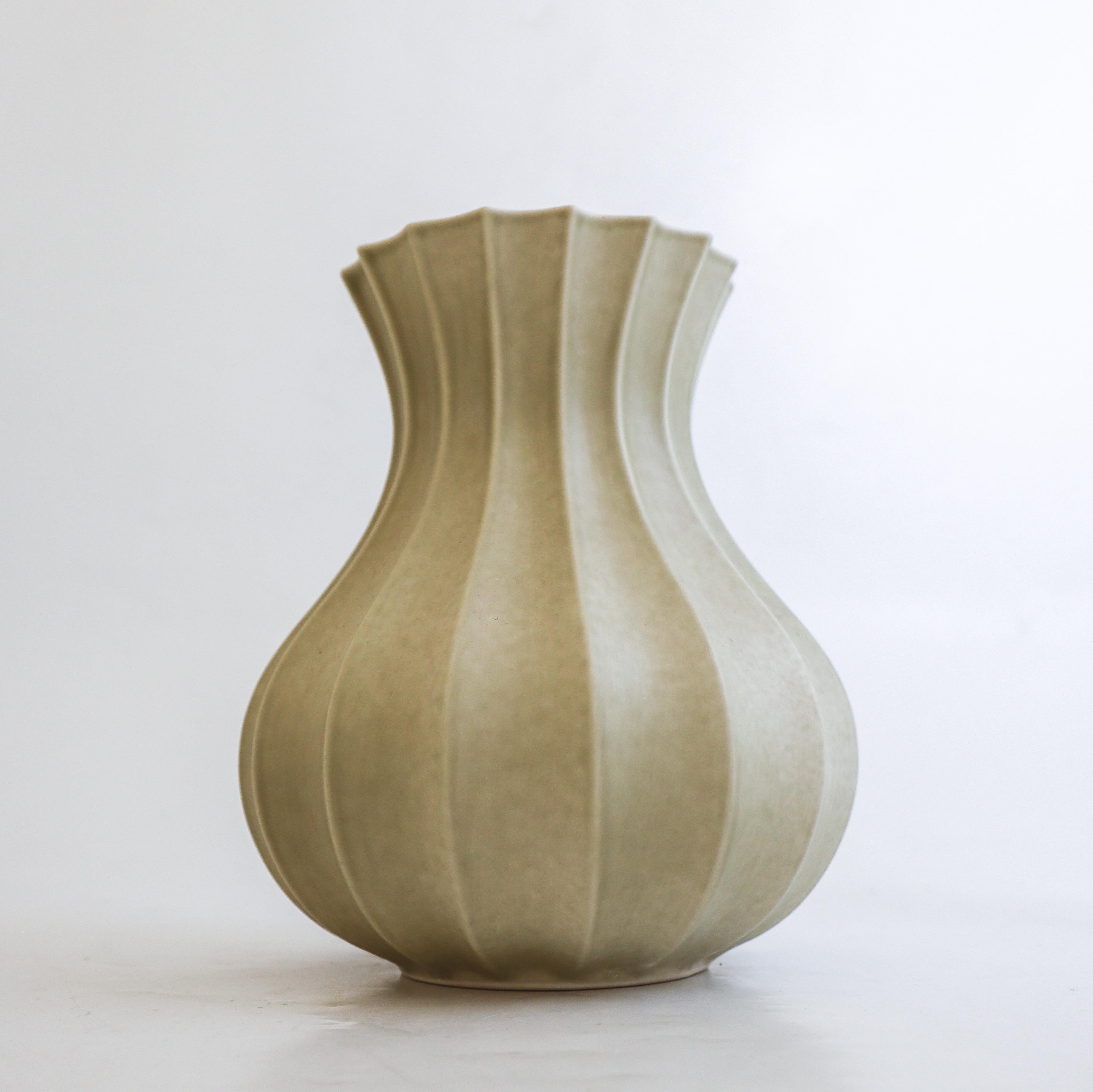 Late 20th Century Olive Green / Grey Ceramic Vase, Pia Rönndahl Rörstrand, Scandinavian Modern For Sale