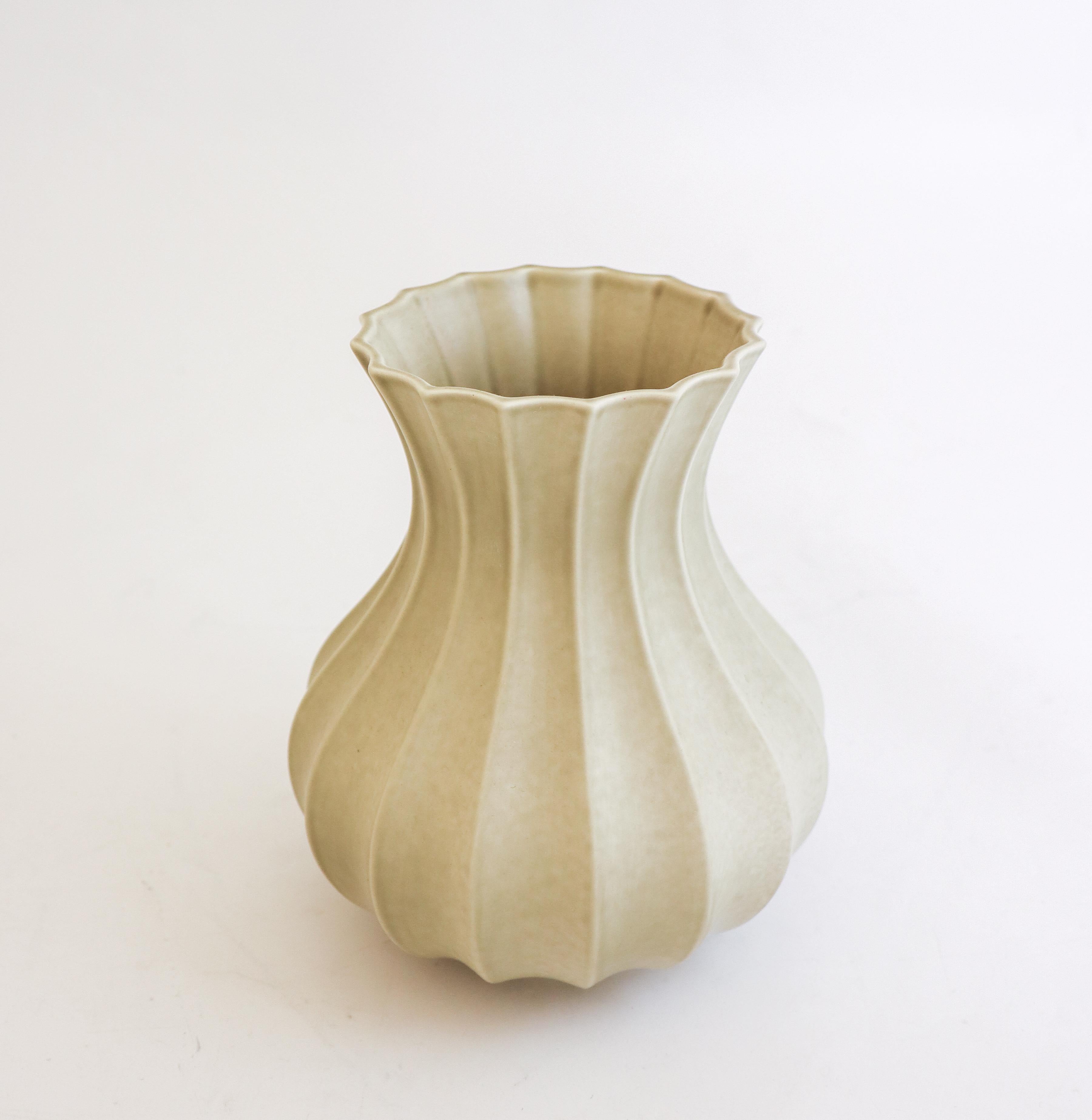Olive Green / Grey Ceramic Vase, Pia Rönndahl Rörstrand, Scandinavian Modern For Sale 1