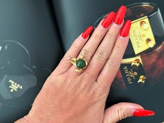 Olive Green Jade Bead Ring 18k Yellow Gold