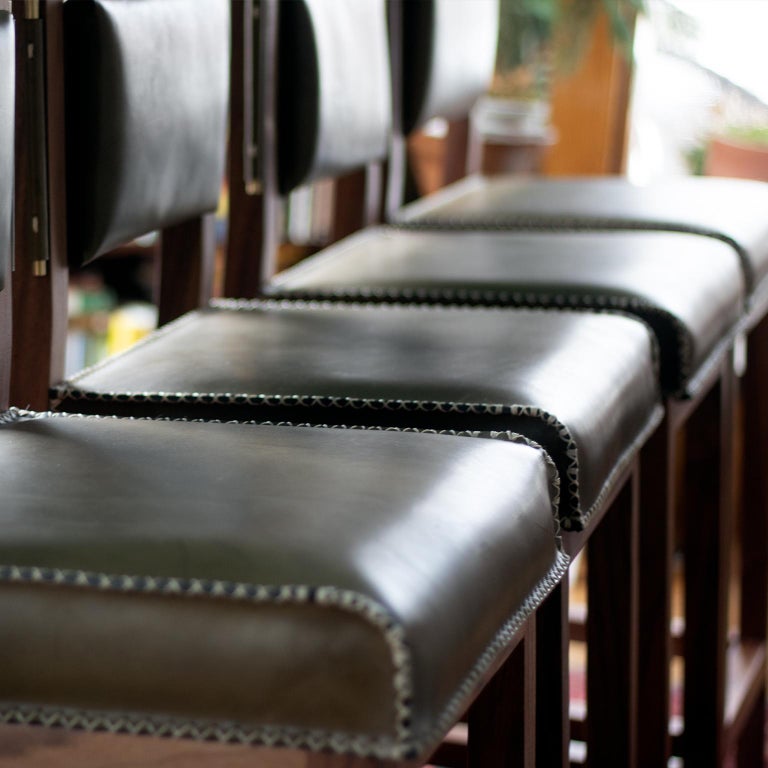 Olive Green Leather and Walnut Counter Height Stool For Sale at 1stDibs olive green barstools