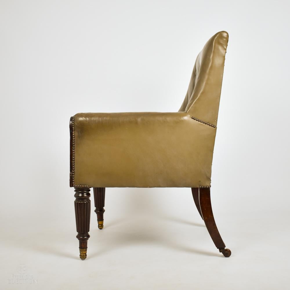 Early 19th Century Olive Green Leather Georgian Library Chair, circa 1820 For Sale