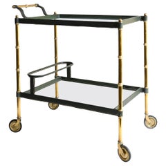 Used Olive Green Leather Jacques Adnet Drinks Trolley