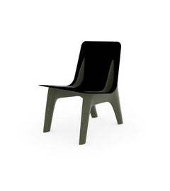 Olive Green Leather Steel J-Chair Lounge by Zieta