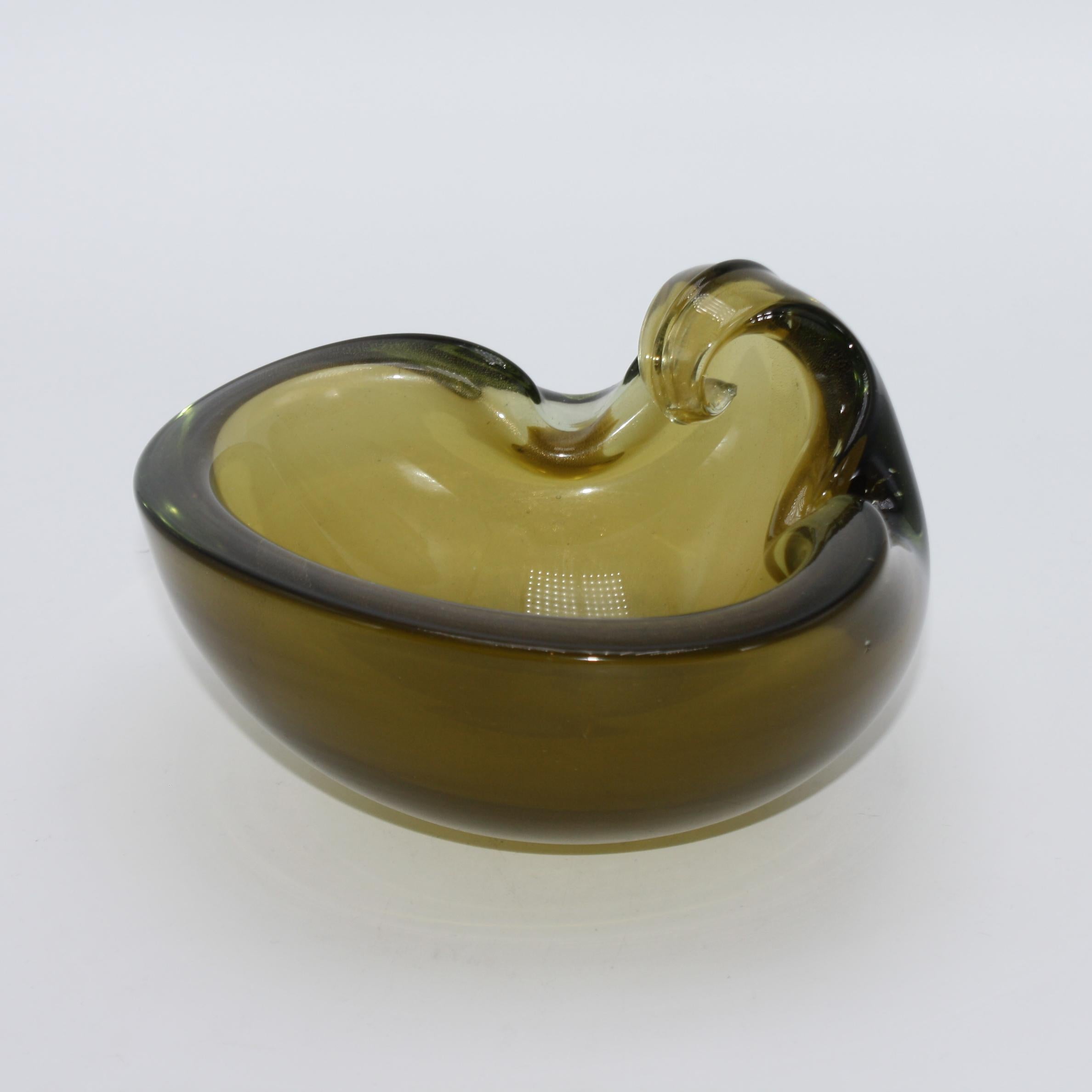 Olive green Murano bowl with flip, circa 1950.