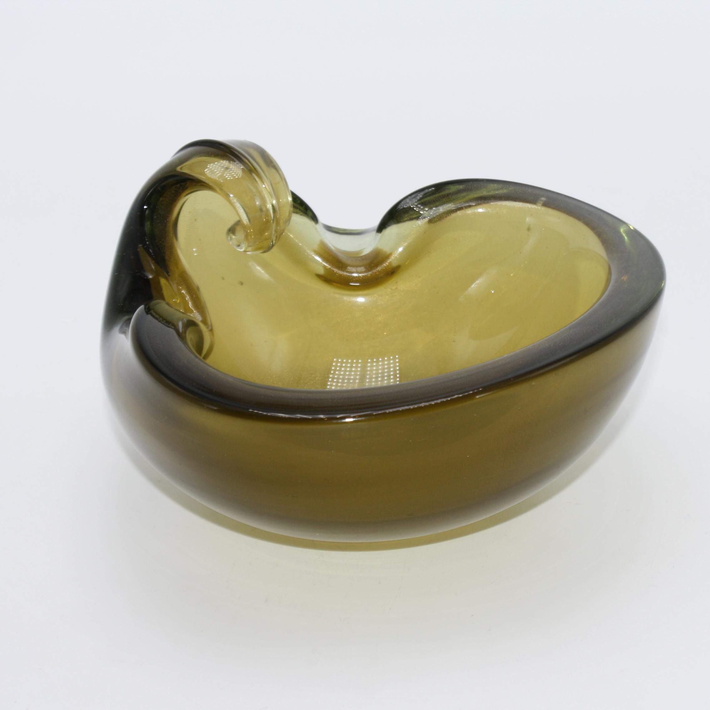 Italian Olive Green Murano Bowl with Flip, circa 1950 For Sale