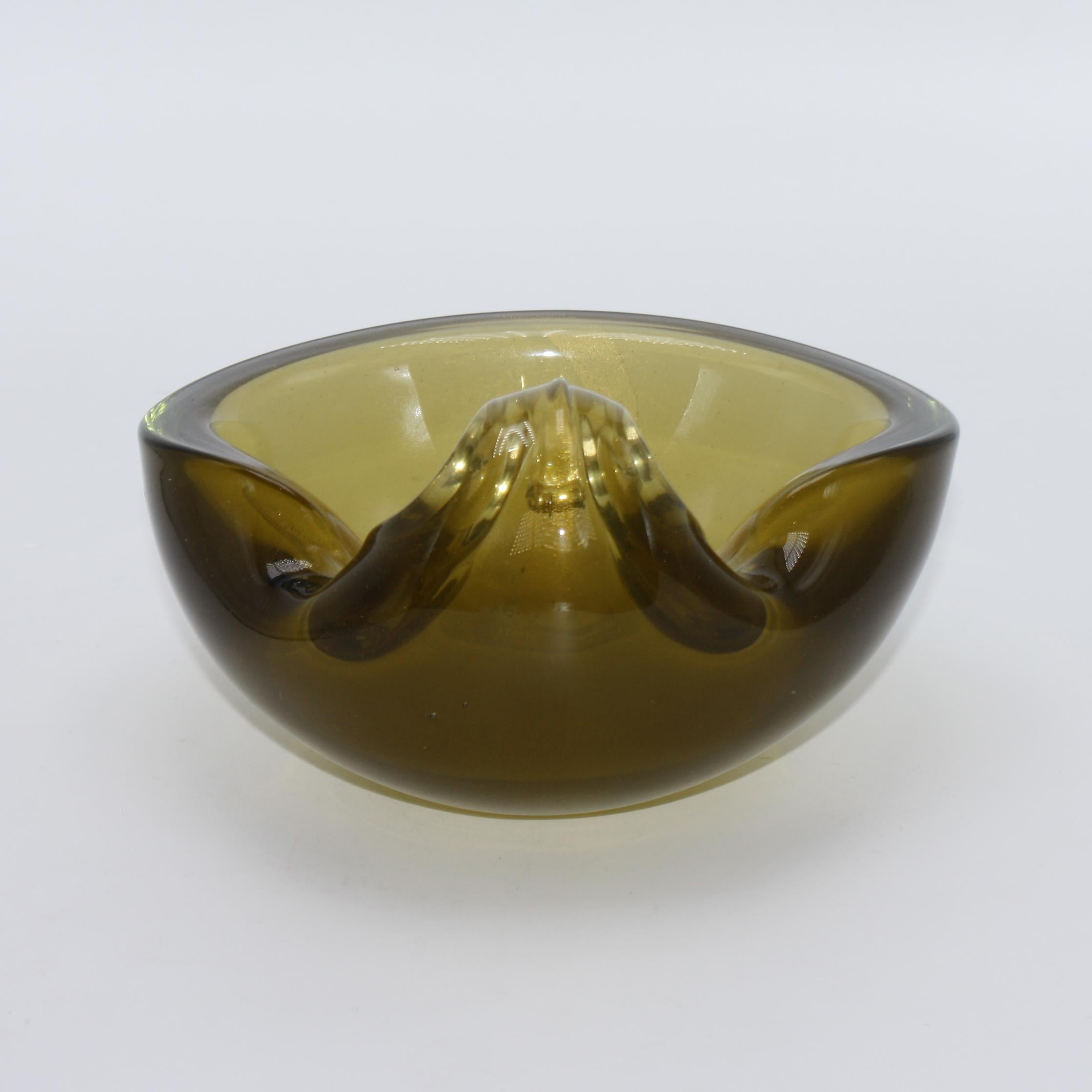 Mid-20th Century Olive Green Murano Bowl with Flip, circa 1950 For Sale