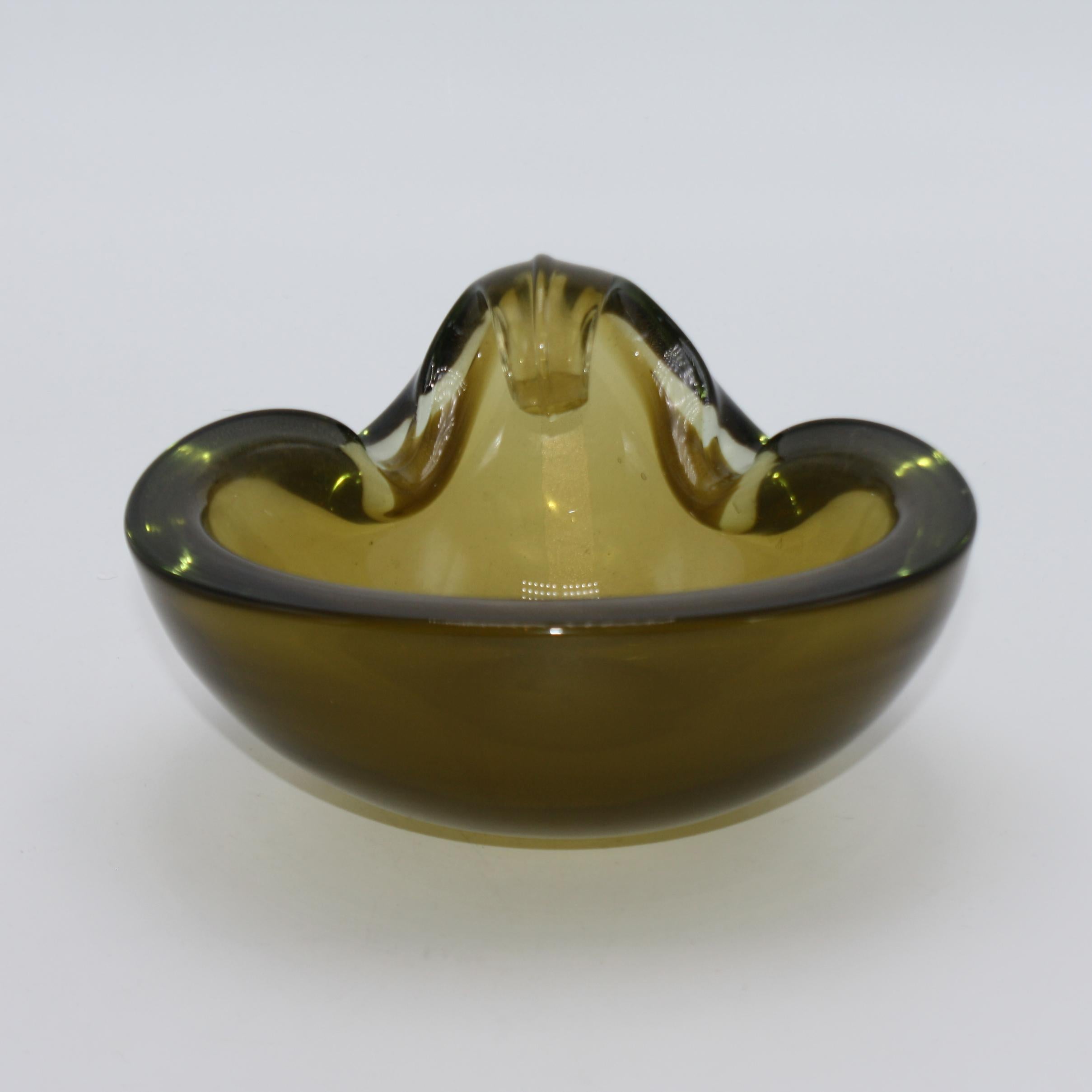 Murano Glass Olive Green Murano Bowl with Flip, circa 1950 For Sale