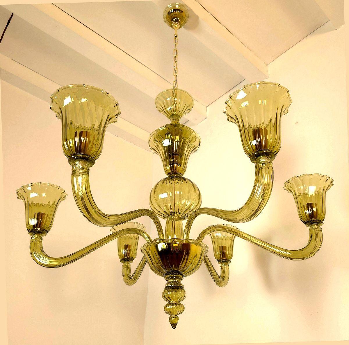 Lámpara de cristal de Murano verde oliva Moderno de mediados de siglo en venta