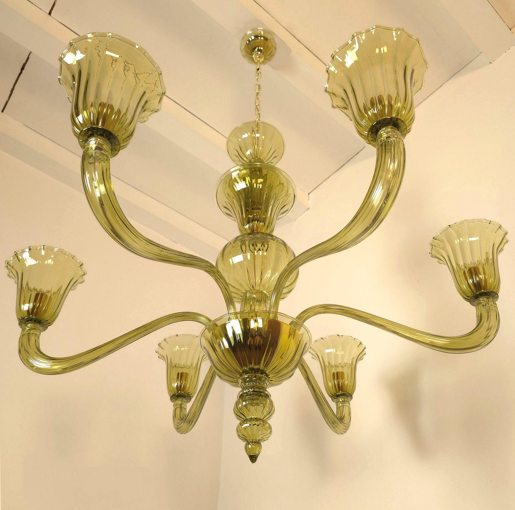 Italian Olive green Murano glass chandelier For Sale