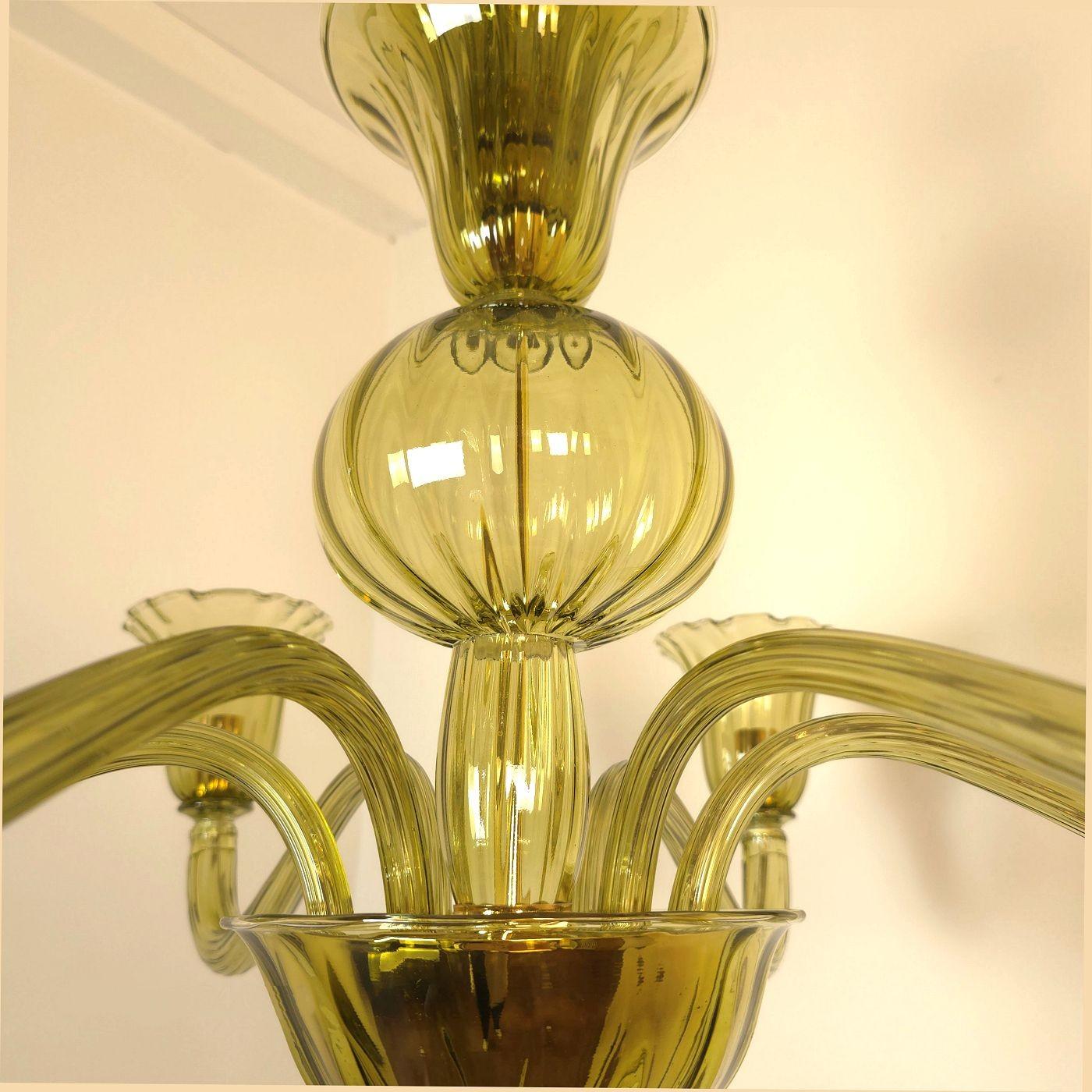 Gold Plate Olive green Murano glass chandelier For Sale