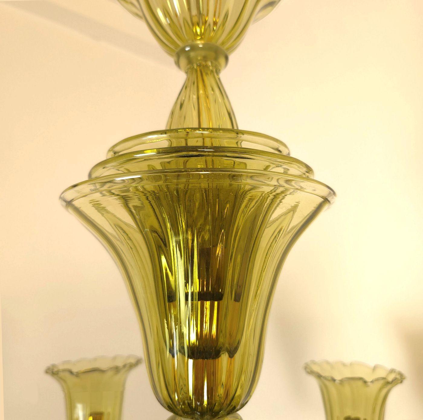 Olive green Murano glass chandelier For Sale 1