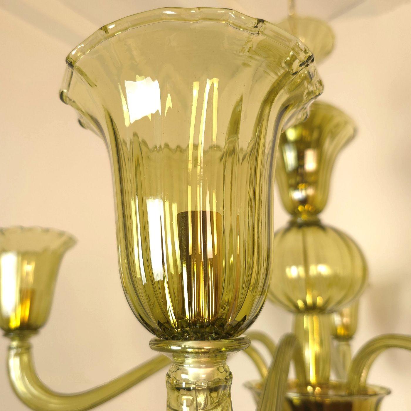 Olive green Murano glass chandelier For Sale 2