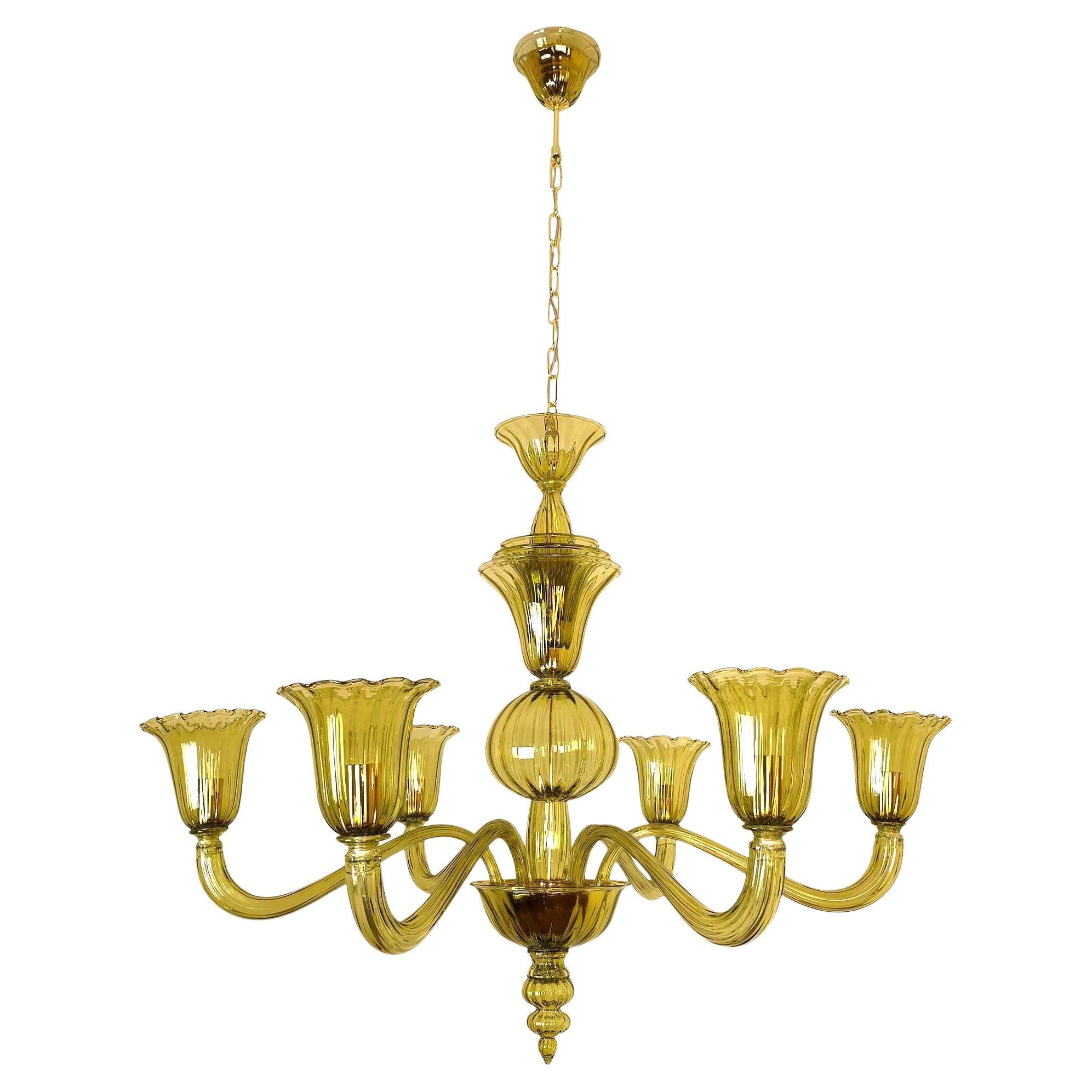 Lampadario in vetro di Murano verde oliva