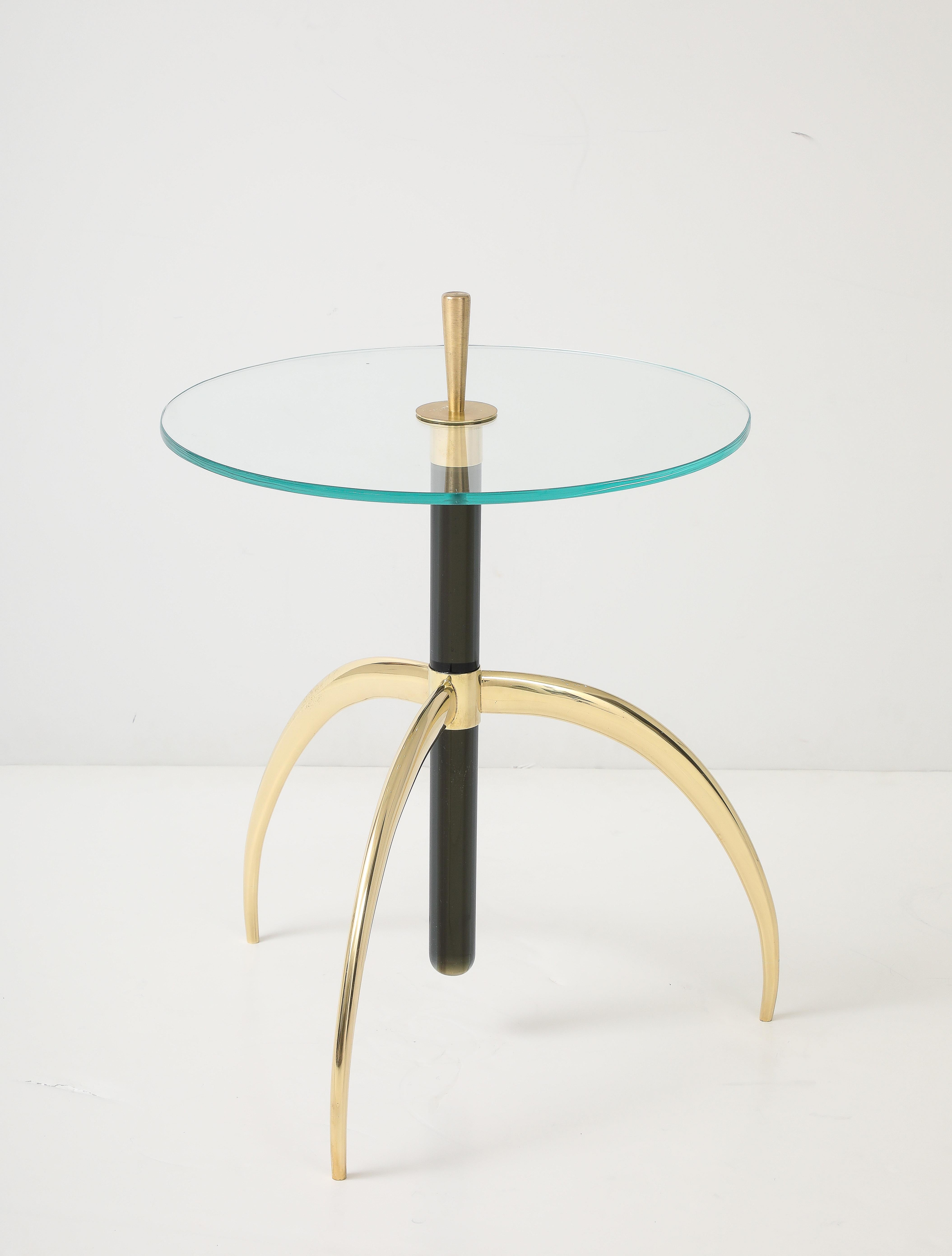 Olive Green Murano Glass Glass Stem Side Table (Messing) im Angebot
