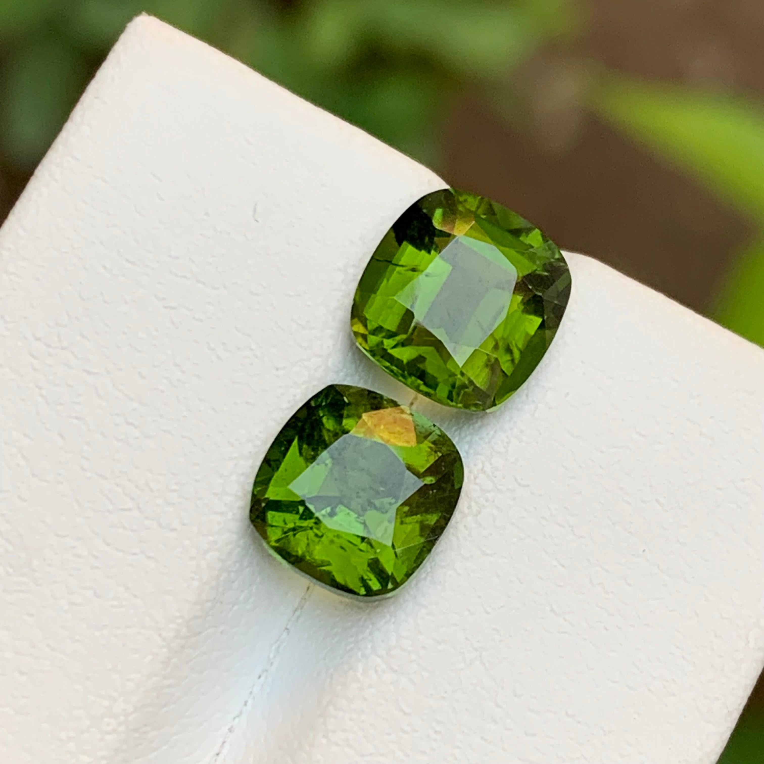 Olive Green Natural Tourmaline Gemstone 5.15 Ct Step Cushion  Earrings Jewelry For Sale 5