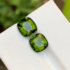 Olive Green Natural Tourmaline Gemstone 5.15 Ct Step Cushion  Earrings Jewelry