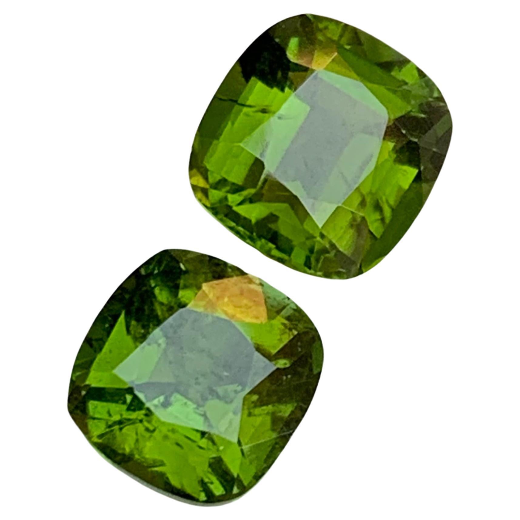 Olive Green Natural Tourmaline Gemstone 5.15 Ct Step Cushion  Earrings Jewelry For Sale