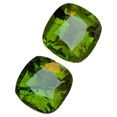 Gema de turmalina natural verde oliva 5,15 qt cojín escalonado  Pendientes Joyas