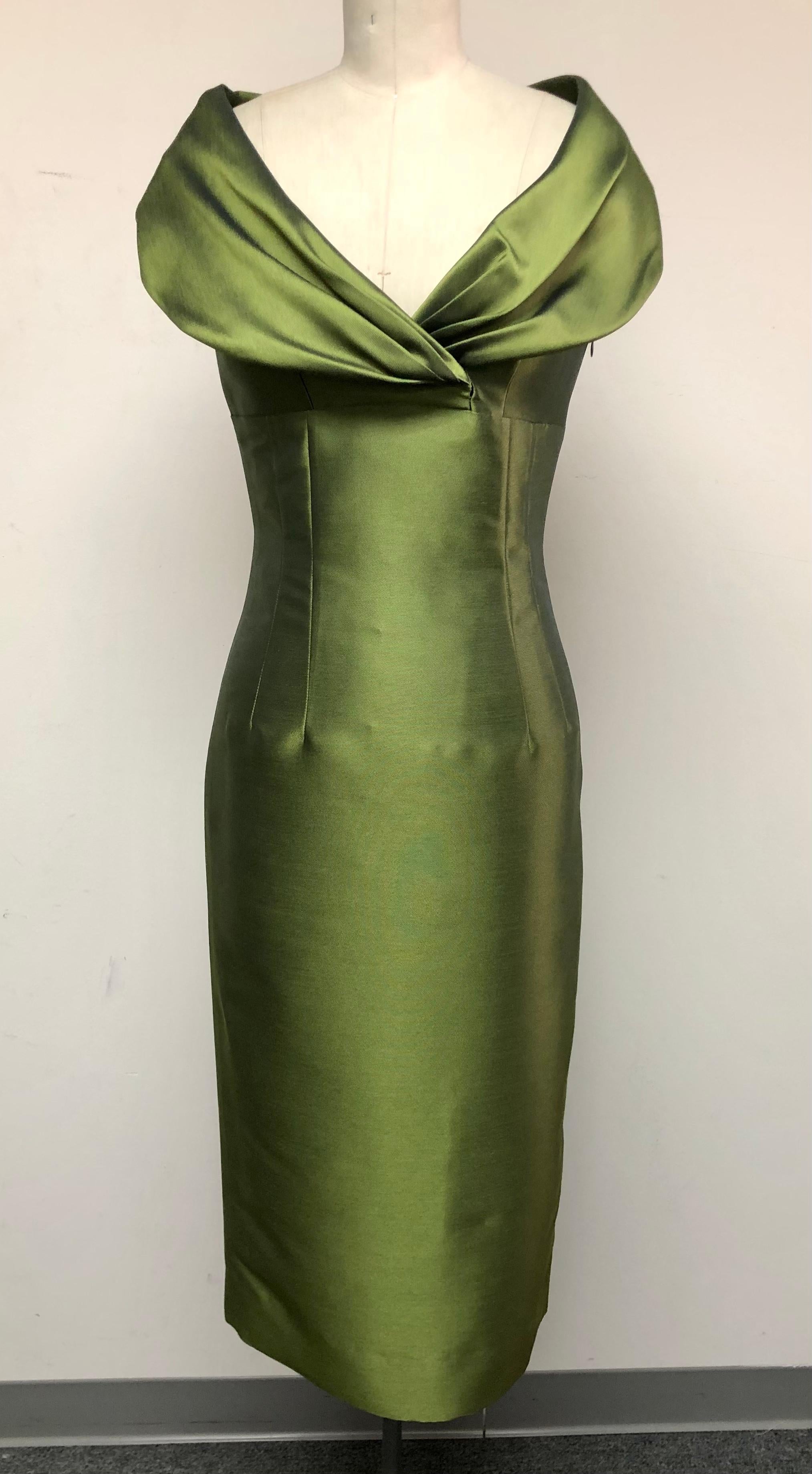 Women's Olive Green Portrait Collar Slim Dress 